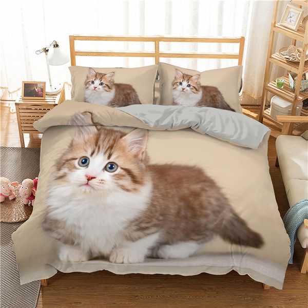

wostar 3d bedding set duvet cover set and pillowcase 2/3pcs king size bedding luxury home textile pet cats animals pattern