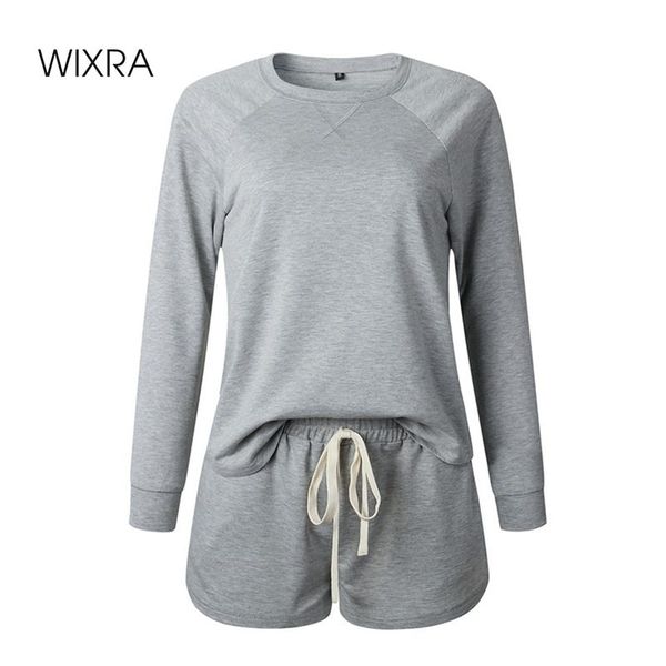 

wixra womens suits leisure home wear long sleeve +lace-up shorts ladys casual 2 piece sets summer q1208, White