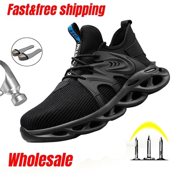 

larnmern steel toe safety for men breathable lightweight shoes anti-puncture work boots fashion sneakers y200915, Black;brown