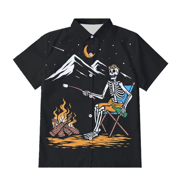 

men's casual shirts ifpd eu/us size men clothes summer skull printed short sleeve button 3d print plus breathable shirt wholesale, White;black