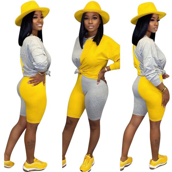 

two colors panelled womens designer tracksuits fashion long sleeve short pants womens 2pcs sets casual females clothing, Gray