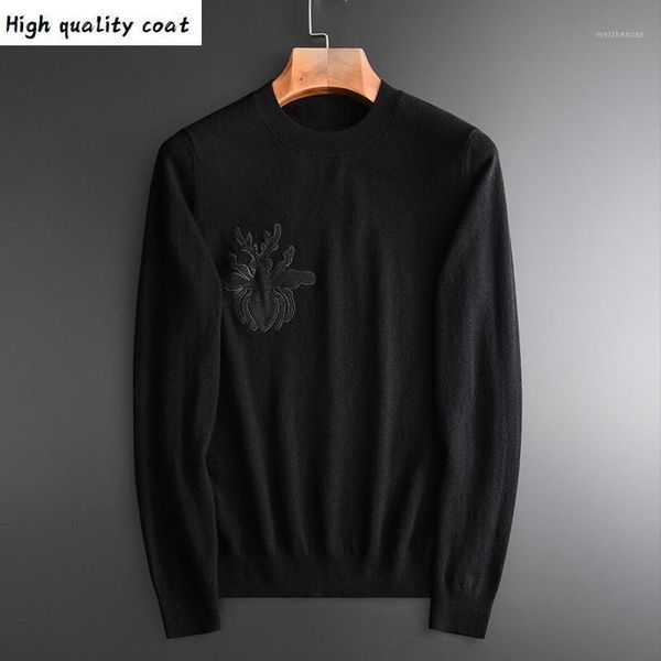 

wool 100% sweater, men's round neck sweater, men's sweater with high embroidery, big 4xl winter tight1, White;black