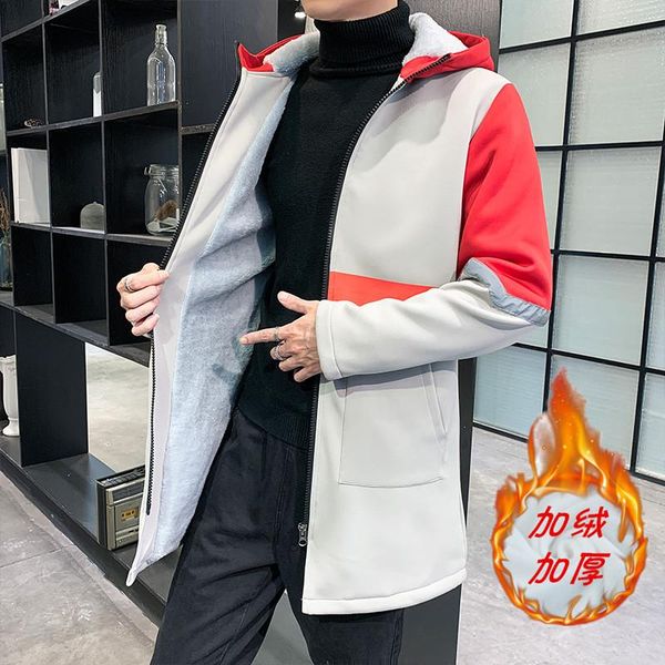 

long jacket men fashion windbreaker overcoat winter male casual plus velvet warm outwear hip hop streetwear coats, Black