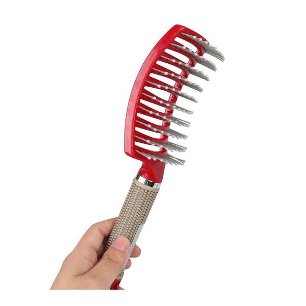 

professional anti-static hair brush curved row comb scalp massager barber hairdressing styling tools well professional ant bbyhou, Silver