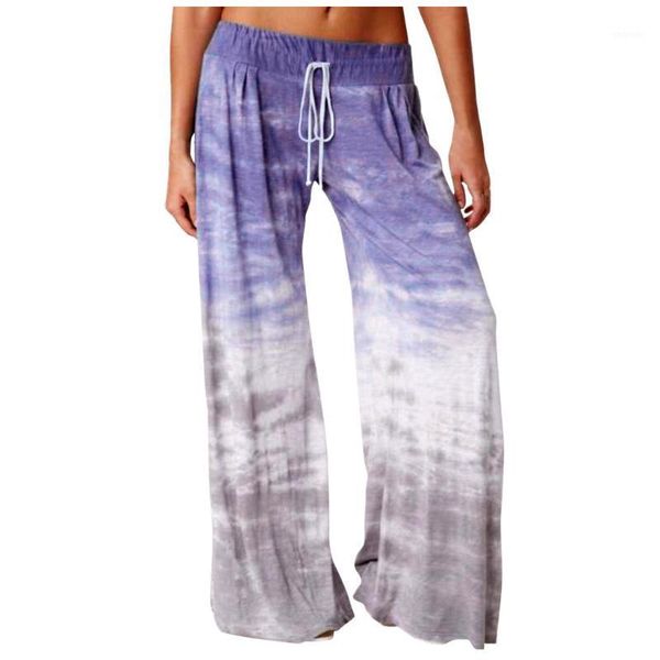 

running pants women casual loose gradient tie-dye printed fashion comfortable sport long pnats wide leg trousers #31, Black;blue