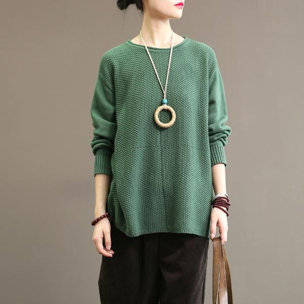 

women's sweaters johnature women knitted cotton sweater 2021 autumn o-neck long sleeve pullover solid color casual vintage, White;black