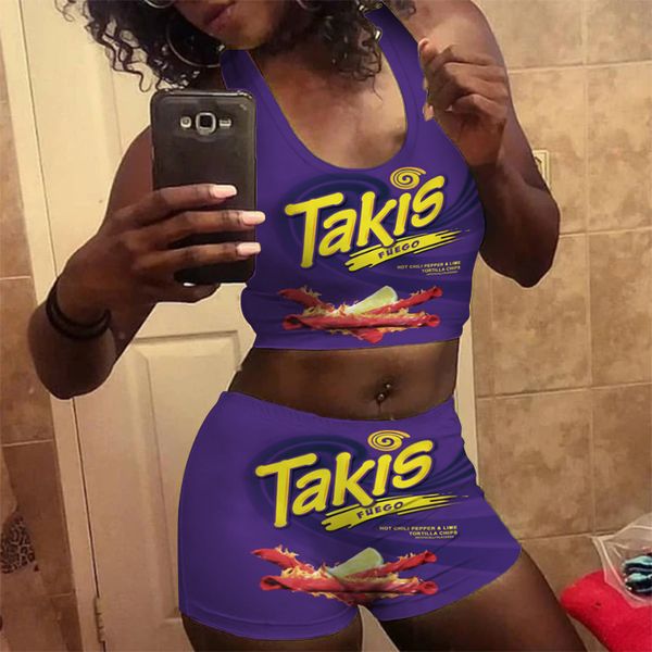 

2020 new cartoon 3d printed suit yoga vest shorts split women's clothing, Gray