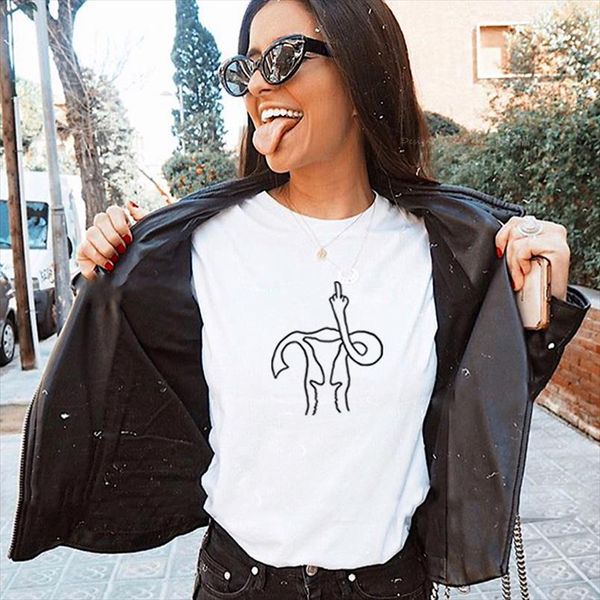 

uterus middle finger camiseta feminist women t shirt short sleeve funny t shirt women tshirt cotton graphic tee femme, White