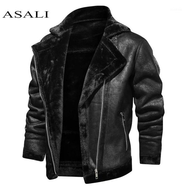 

homme vintage pu motor business faux leather jackets men classic motorcycle bike cowboy jacket coat male plus velvet thick coats1, Black