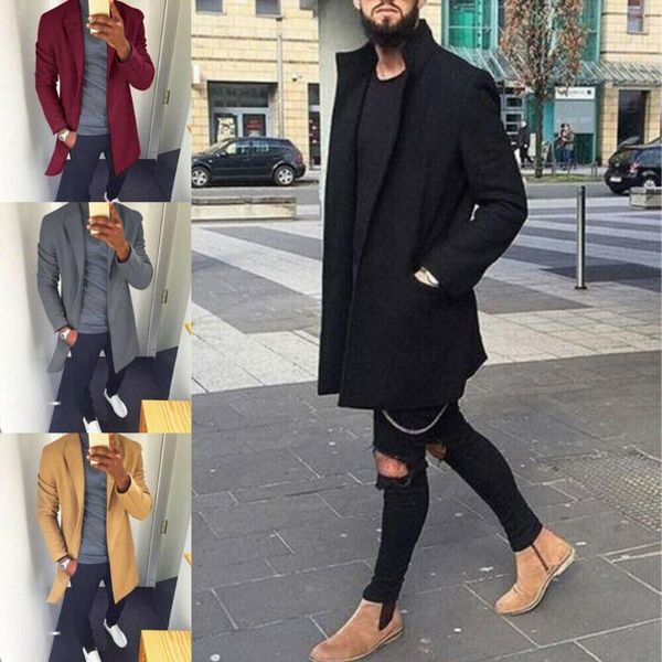

autumn winter cardigan for men casual coat thicken woolen trench coat business male solid classic overcoat jackets, Black;brown