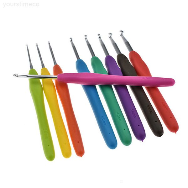 

tool 9pc/set with metal hook soft crochet handle diy knitting needles ju0088