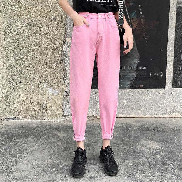 

black pink white jeans for women 2021 spring casual loose female vintage wide leg pant plus size chic jeans summer, Blue