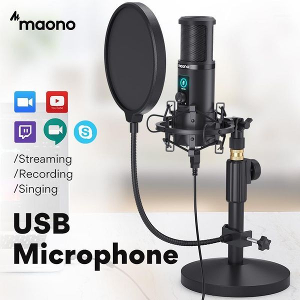 

maono au-pm421t usb microphone professional condenser studio live streaming mic for pc lapwith one-touch mute and gain knob1
