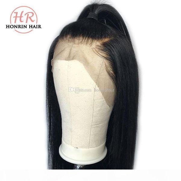 

honrin hair silky straight 13x6 deep part lace front wig pre plucked peruvian virgin human hair 150% density bleached knots glueless, Black;brown