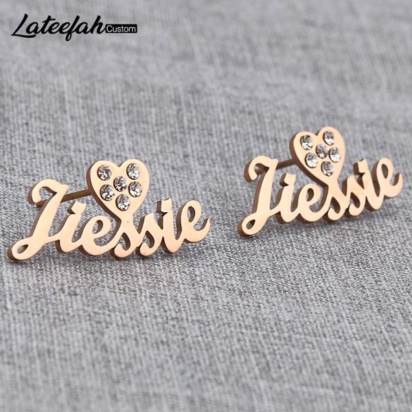 

lateefah custom earrings crystal personality name letter stud earrings for women girls custom name piercing nameplate jewelry, Golden;silver