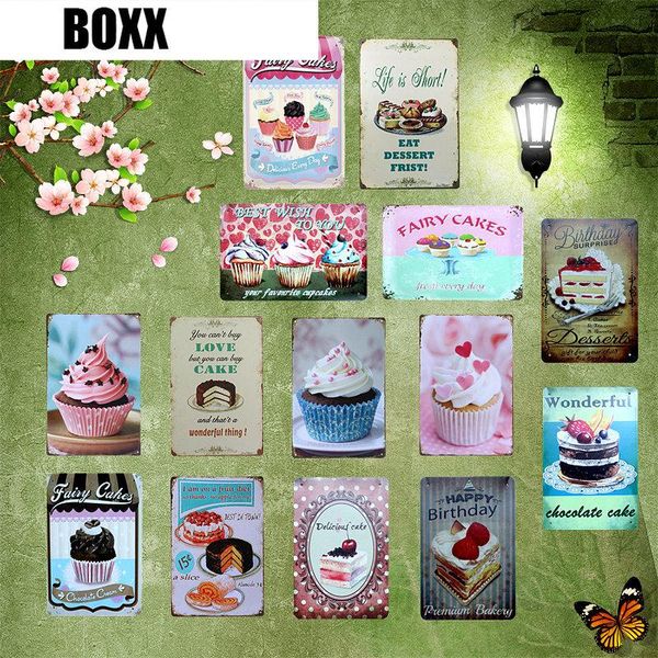 

happy birthday delicious fairy cakes metal tin sign chocolate cake home decor art poster kitchen cafe shop wall decoration