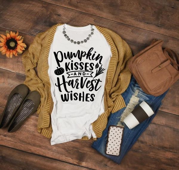 

pumpkin kisses and harvest es womens fall shirts halloween pumpkin thanksgving days cute graphic t shrit aesthetic tee, White