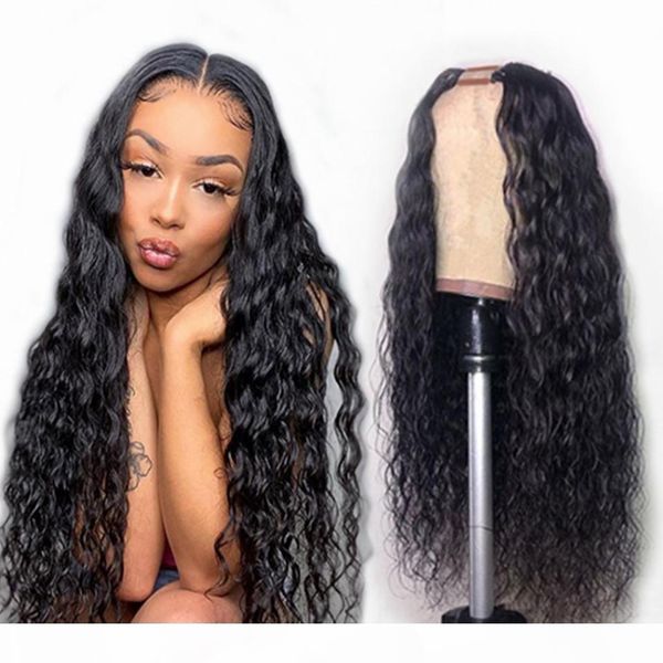 

water wave u part wigs human hair u opening space 1*4 brazilian remy hair middle part natural wave u part wig for women, Black;brown