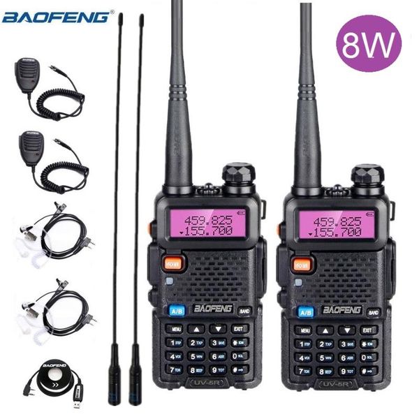 

walkie talkie 2pcs real 8w baofeng uv-5r dual band uv 5r amateur ham cb radio station uv5r transceiver 10km intercom