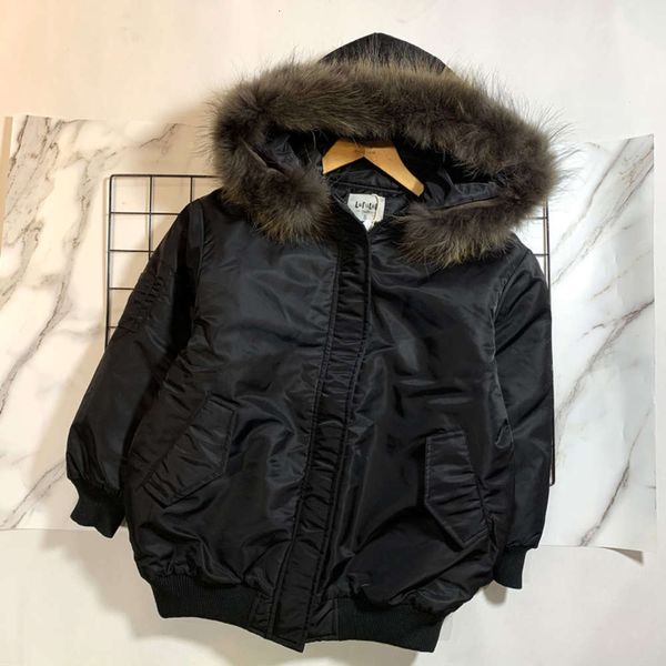

coat 2020 winter new lafley children's middle school boys' and girls' hooded mao collar ets, Black