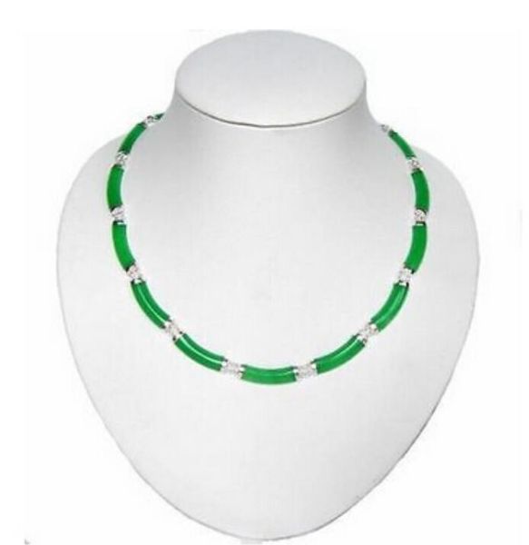 

0298 noblest lady's 18" genuine dark green jade silver link necklace women jewelry