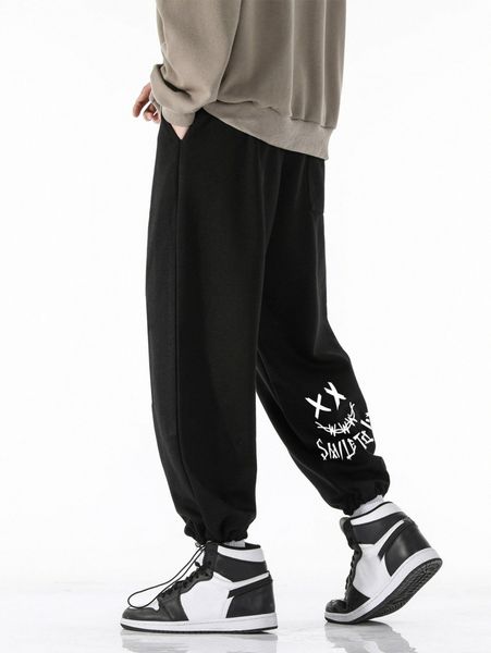 

romwe guys letter graphic sweatpants w8k8#, Black