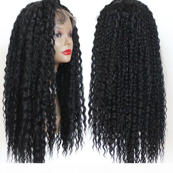 

natural long black curly synthetic lace front wigs with baby hair loose curly lace wigs for women heat resistant fiber hair
