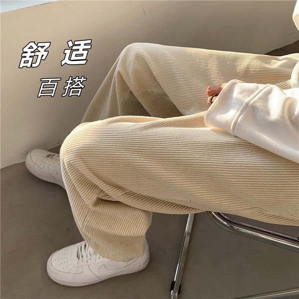

yemi fashion | corduroy straight mop men's casual pants in autumn and winter, Black