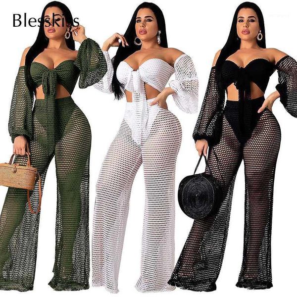 

pareo beach cover up women mesh crochet long sleeve 2 pieces set outfits swim swimsuit bathing suit party dress beachwear1, White;black