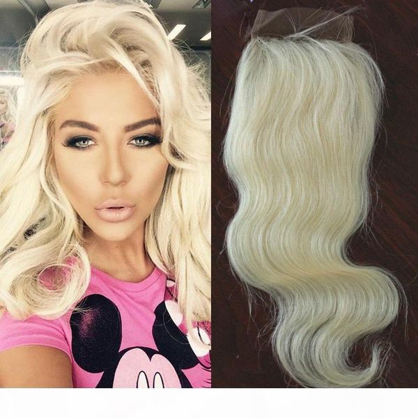 

8"-20"closure 613 blonde 4x4 lace closure body wave blonde closure mid three part malaysian hair, Black;brown