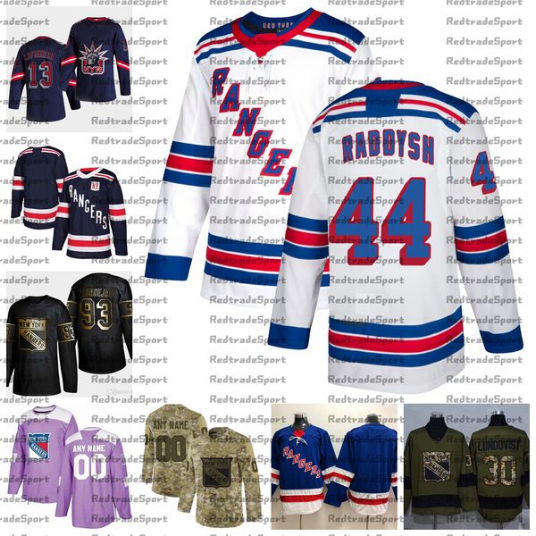 

2021 reverse retro customize 44 darren raddysh new york rangers hockey jersey golden edition camo veterans day fights cancer stitched jersey, Black;red