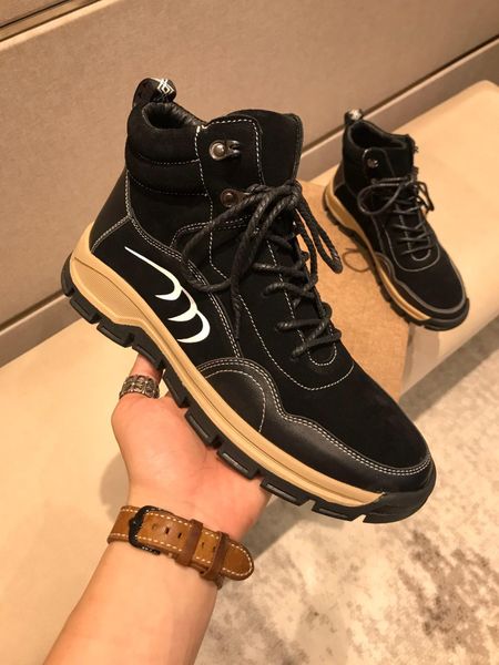 

fashion trend mens designer shoes brandleather breathable comfortable outdoor shoes lace-up casual hiker shoes mens women sneakers, Black