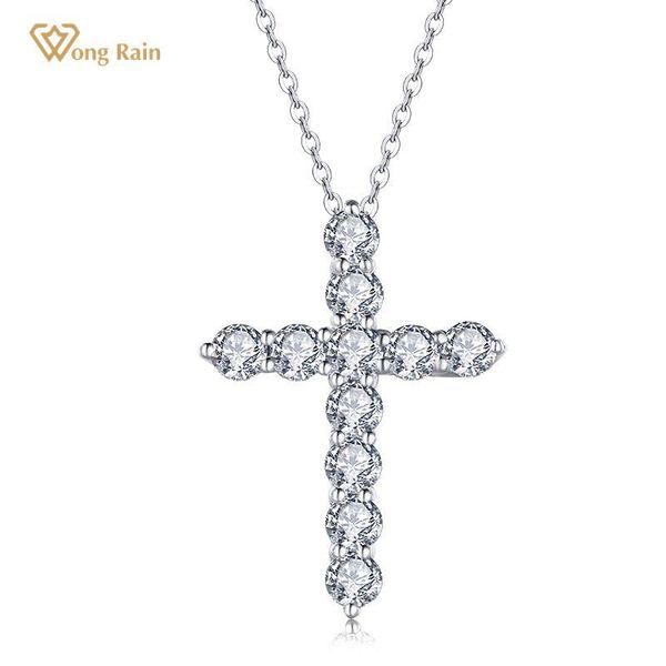 

chains wong rain 925 sterling silver created moissanite gemstone diamonds white gold cross pendant necklace engagement fine jewelry