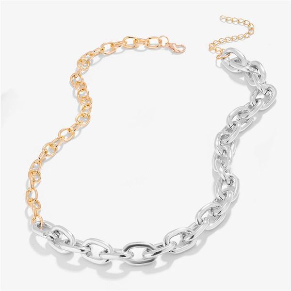 

chains design mixed color punk miami cuban choker necklace collar statement hip hop big chunky thick chain women jewelry, Silver