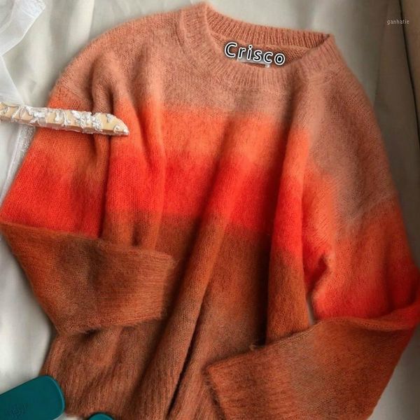 

gentle colors women sweater gradient rainbow color mohair pullover sweater1, White;black