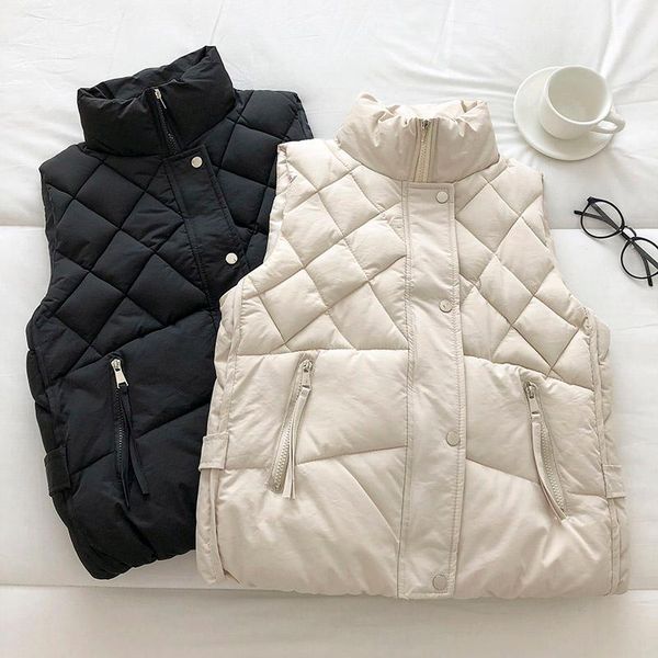 

women's vests cotton jacket winter 2021 product korean student single-breasted sleeveless with stand-up collar, Black;white