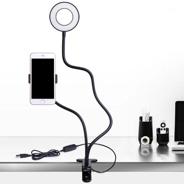 

flash heads selfie ring light with flexible arms and phone holder desk lamp lazy bracket clamp for tiktok livestream video makeup1