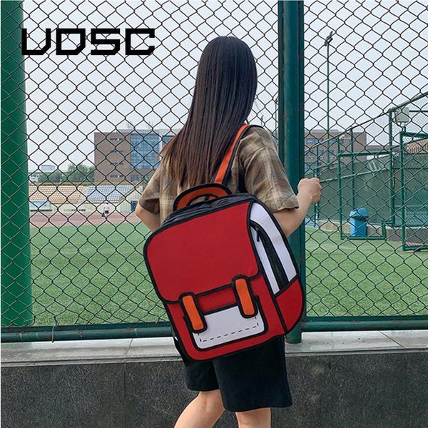 Mochila Estilo UOSC Desenho 2D Mochilas Para Mulheres Criativas 3D Jump Cartoon School Bag Meninas Traval Mochila Mujer