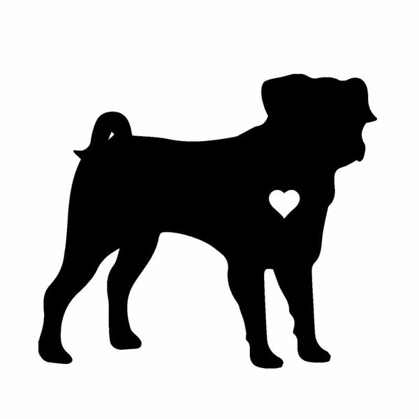 

16cm*13.9cm fashion funny pug heart bumper car sticker black/silver c2-3153