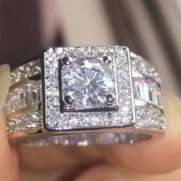 

2020 ring material alloy mosaic materia selling jewelry silver inlaid white zircon personalized small rectangular men's ring