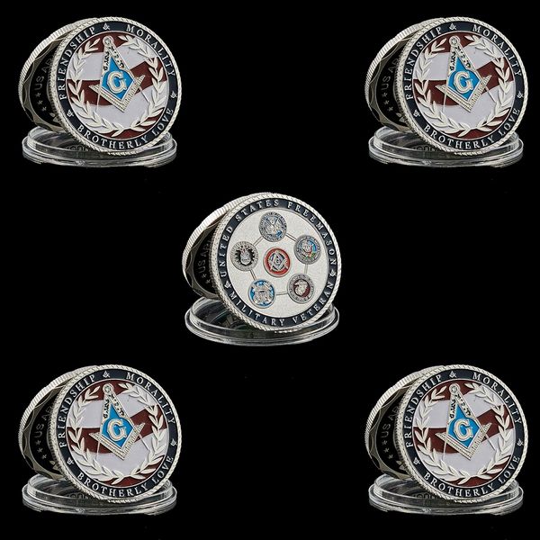 

5pc masonic silver craft ason commemorate coins united states brotherhood challenge badge collectibles gift