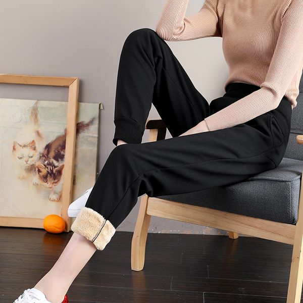 

calas inverno feminino com l cinza grosso taw solto clssico feminininas de cintura alta verudo aquecidas para muler hwgr, Black;white