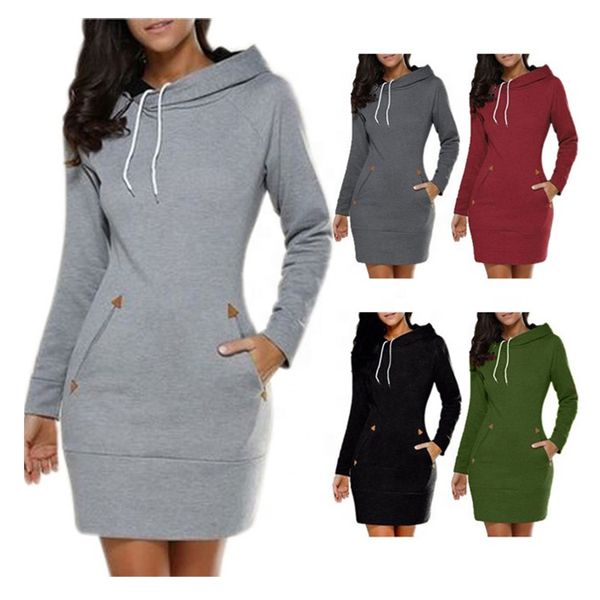 

wholesale custom plus size ladies hoodie dress casual ladies long sleeve pullover top, Black;gray