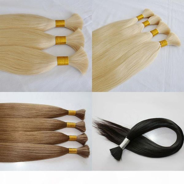 

new arrival silk straight wave human hair without weft 100% raw blonde white color 613# 60# brazilian hair bulk for braiding, Black
