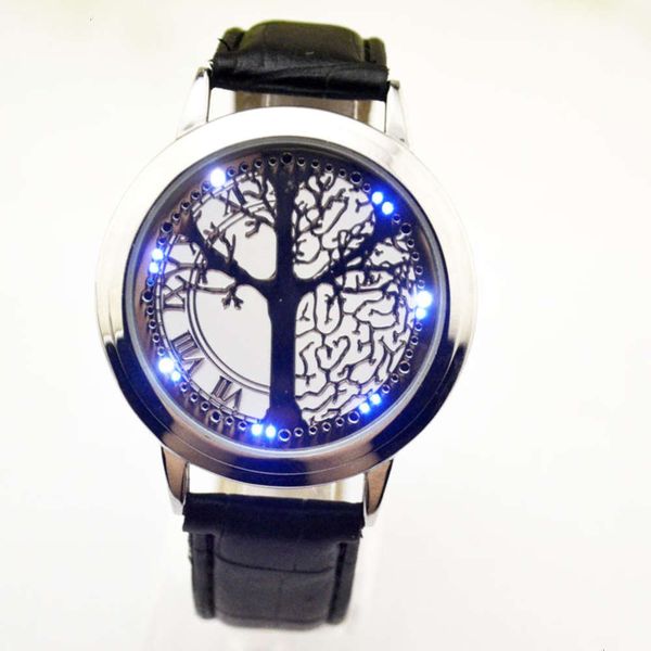 

creative personality intelligent leather simple waterproof led touch screen watch for men and wo