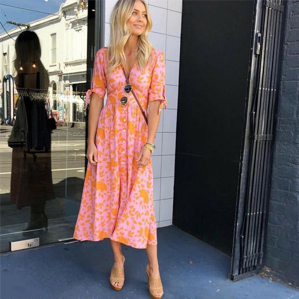 

женщины mid boho цветочное платье летний пляж короткие рукав v вырезы вечернее вечерняя вечеринка богемные платья пляжа 2021 летний стиль ve, Black;gray