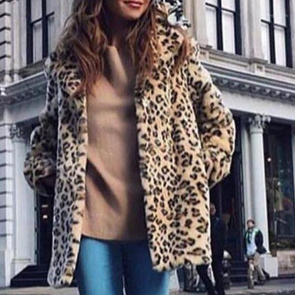 

winter women leopard print faux fur coat female autumn outerwear elegant ladies fur jackets femme long sleeve warm coats1, Black