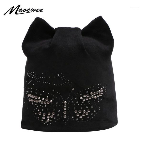 

Autumn and winter girl butterfly pattern Hedging cap new fashion bean bean hat female outdoor warm windproof cap1, Blue;gray
