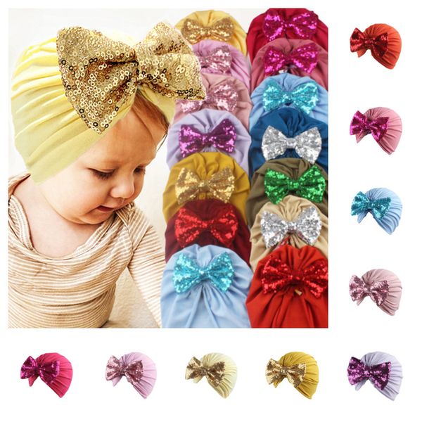 

kids girls boys bowknot turban hats glitter bows elastic headband infant baby headwrap beanies caps hair band headwear accessories g10506, Slivery;white