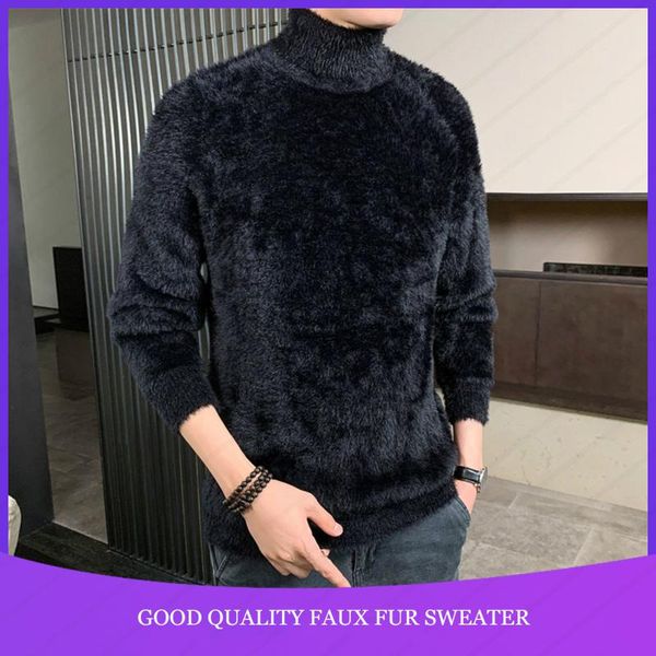 

men's sweaters thick mens turtleneck sweater men autumn winter black knitted pullover boys high collar plush faux fur oversized 3xl 4xl, White;black